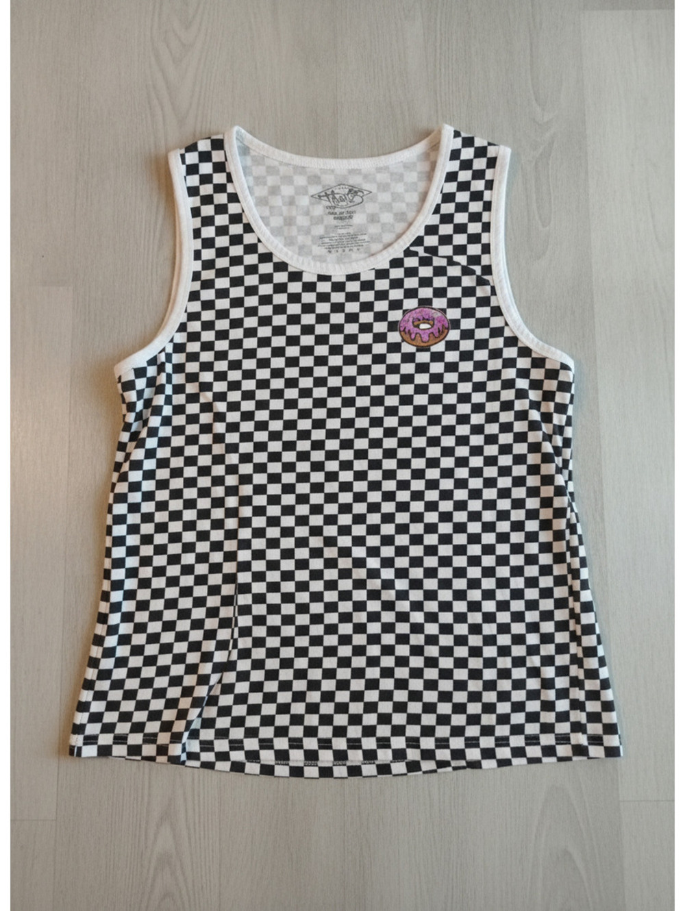 Eighty Eight Black and White Checkered Tank Top with Donut Patch